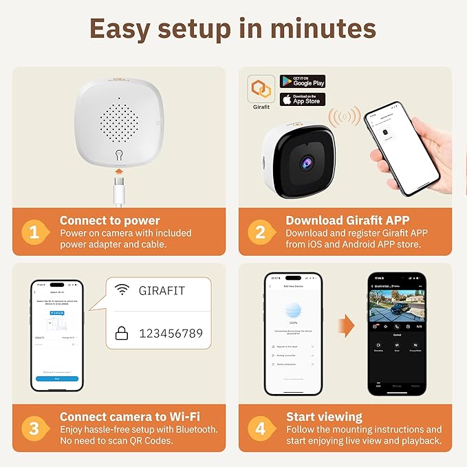 Girafit 3MP 2K Window Camera,2.4GHz&5GHz WiFi Indoor Cameras for Home Security 2 Pack with ChroMax Al Color Night Vision,Person & Motion Detection,24/7 Recording,Easy&Quick Install