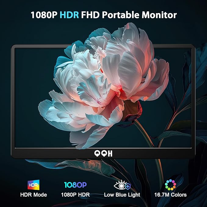QQH Portable Monitor, 15.6" Portable Travel Monitor for Laptop 1080P FHD IPS Second Screen, USB C HDMI External Gaming Monitor Display for Computer Phone PC PS4 PS5 Xbox Switch (Z1-9)