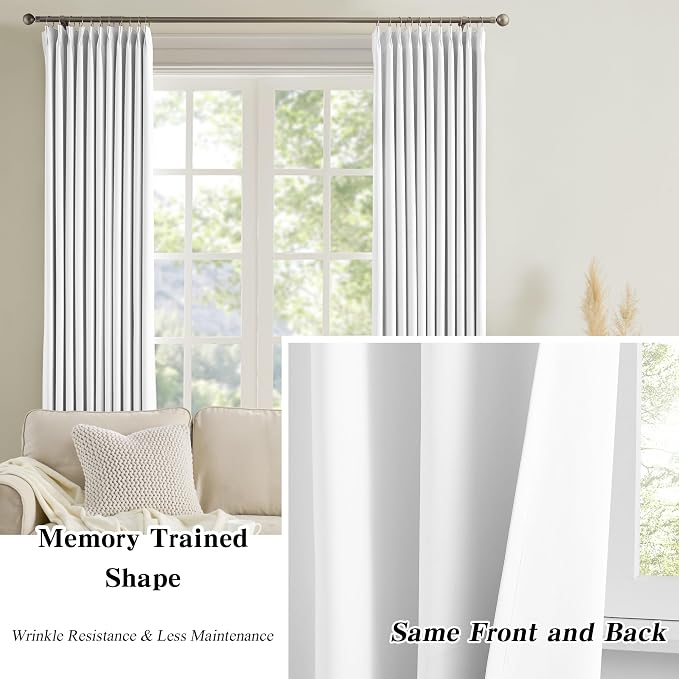 White Linen Pinch Pleat Curtains 92 Inches Long 2 Panels - Image 6