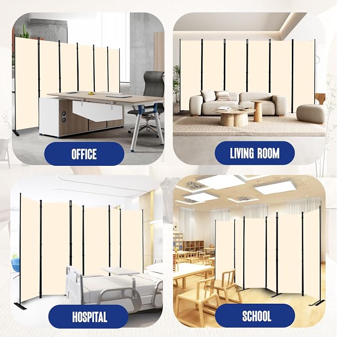 6 Panel Folding Privacy Screen, 11ft W x 6ft H Partition Room Divider Panel | - Image 6