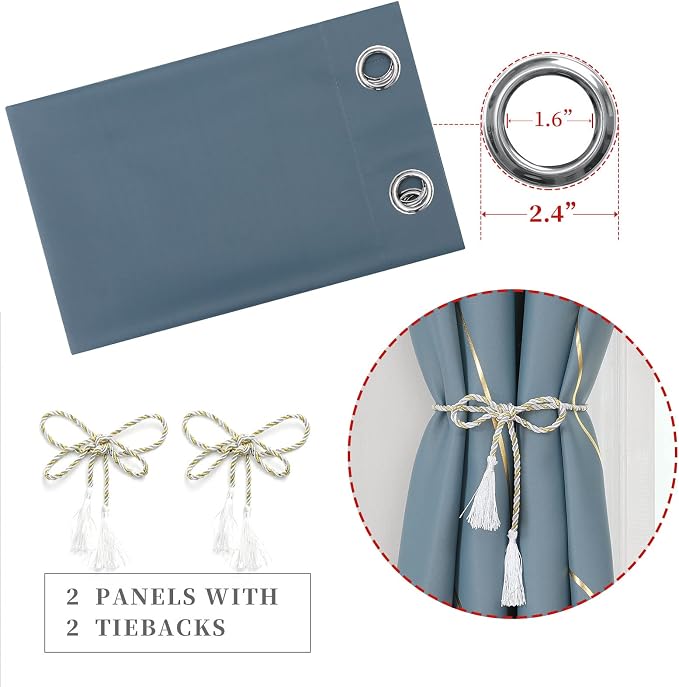 Stone Blue Blackout Curtains for Living Room 90 Inch Length 2 Panels Set - Image 4
