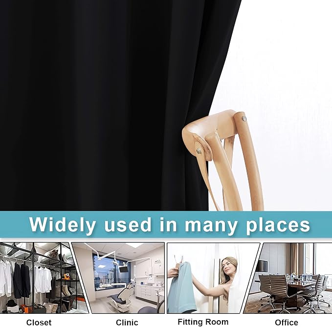 RYB HOME Black Privacy Office Divider Panel Extra Wide Long Curtain | Premium - Image 6