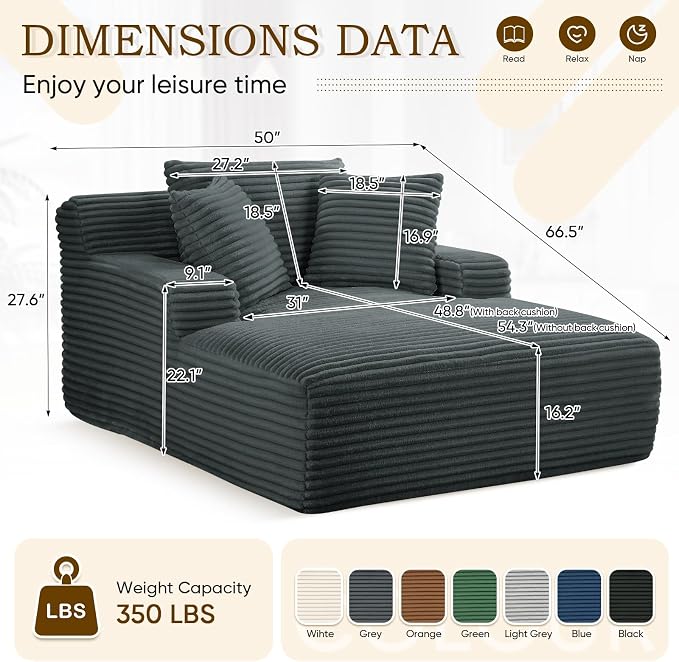Oversized Chaise Lounge Chair Indoor, Comfy Fluffy Cloud Couch, Modern Deep - Image 2