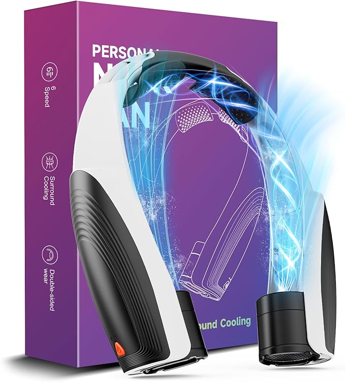 AI Portable Neck Fan with 6 Powerful Speeds, 8000mAh Battery Operated USB-C Rechargeable Fan, Hands-Free 360° Cooling Neck Fan,Twistable,Ultra-Quiet Personal Fan for Women Men Travel(Black-White)
