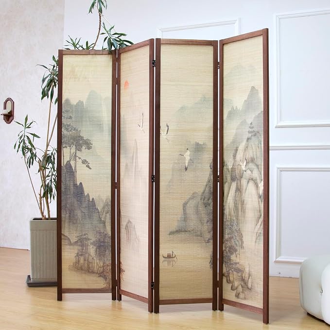 4 Panel Bamboo Room Divider, 5.6 ft Tall Double-Sided Folding Privacy Screen - Image 2