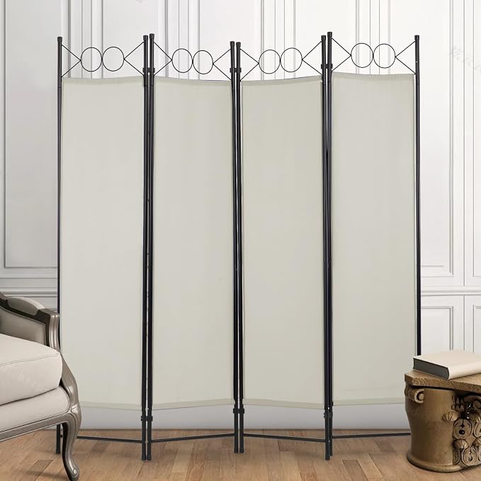 4 Panel Room Divider 6FT Steel Frame Screen Folding Privacy Divider - Image 2
