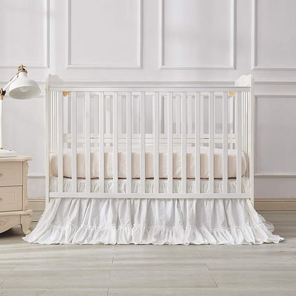 Brandream Crib Bed Skirt for Baby Girls Boys White Boho Bohemian Solid Cotton Toddler Bedskirt Farmhouse Chic Ruffle