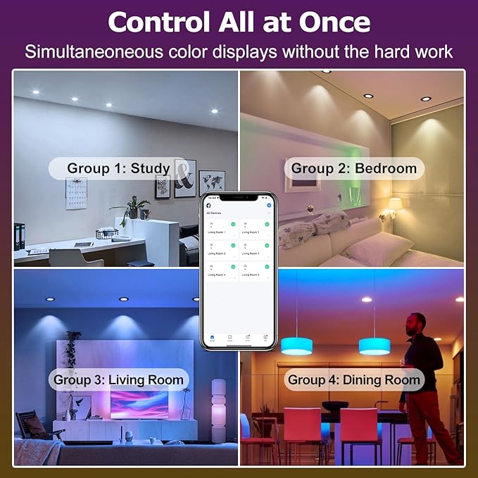 LightingWill 2 Inch LED Recessed Lighting, Smart WiFi LED Downlight, 5W Ceiling Light Compatible with Alexa/Google Assistant, Dimmable RGB & 2700K-6500K, 120V with Driver (1 Pack)