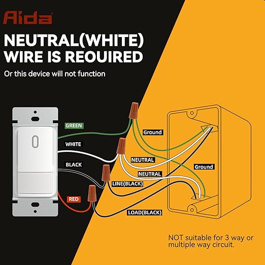AIDA Single Pole Motion Sensor Light Switch w/Neutral Wire - 120° PIR Infrared Activation - CFL/LED/MLV/INC/HAL/Fan Compatible - UL Certified - 10 Pack,Matte White
