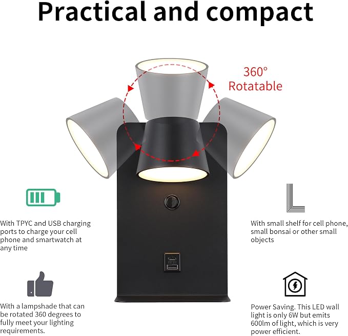 DEC LUCE DECOLUCE LIGHTING Modern LED Plug in Wall Sconce, Dimmable Wireless - Image 5