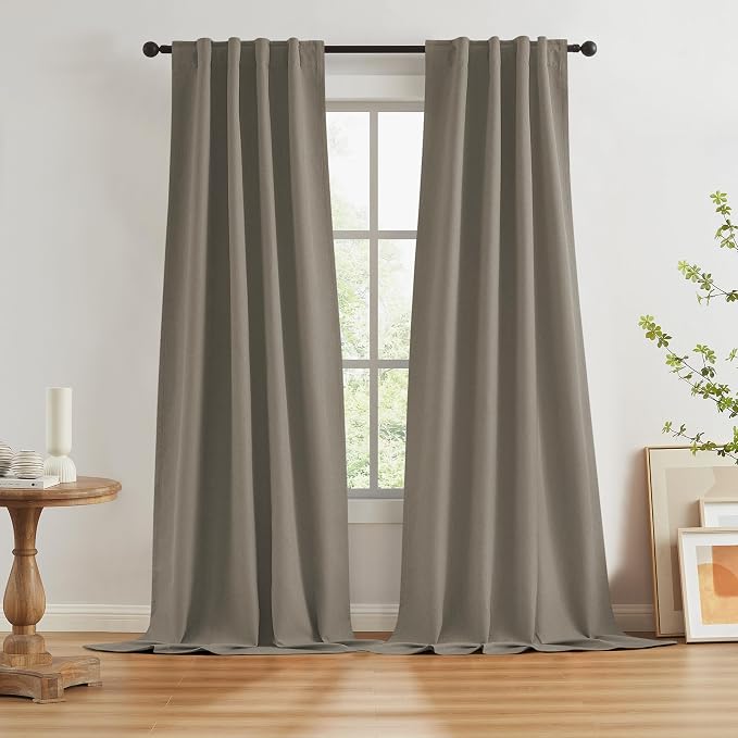 Taupe Blackout Curtains 108 Inches Long 2 Panels Back Tab Pocket Hook Belt by KEQIAOSUOCAI