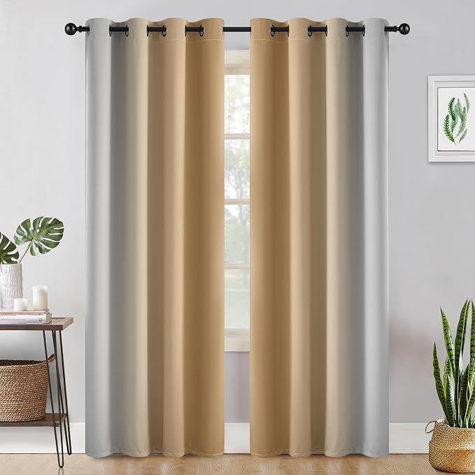 COSVIYA Grommet Blackout Ombre Beige Curtains W52 x L84 Inch | Gradient Light - Image 2
