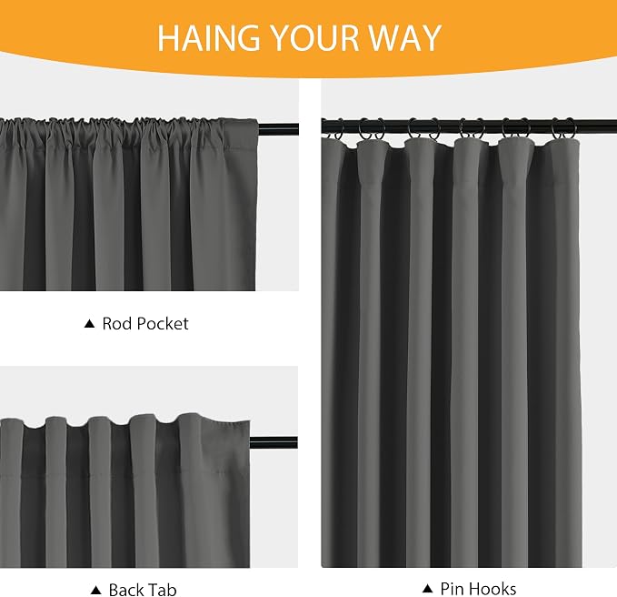 RYB HOME 100% Blackout Grey Curtains - Image 6