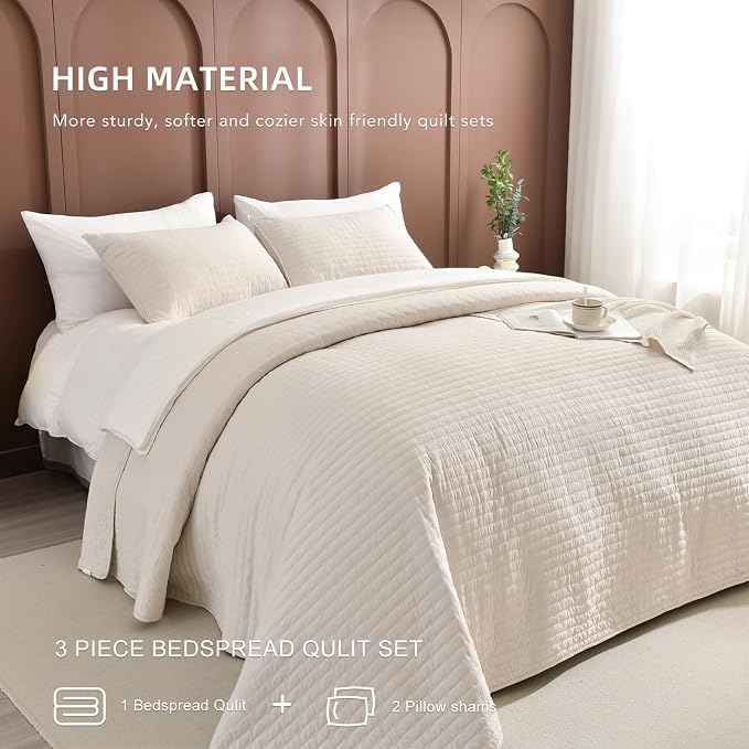 Lady Ann Wheat Cal King Bedspreads Set, 3 Piece King Size Quilt Set - Image 5