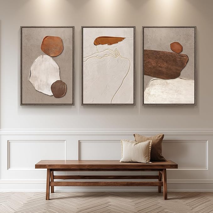 Large Framed Neutral Abstract Wall Art, 24x36 In | Rustic canvas prints - Image 4