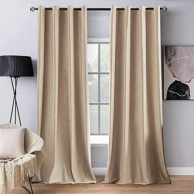 MIULEE Velvet Curtains Camel Beige 52 x 96 Inch Length Set of 2 | Grommet Drapes by MIULEE