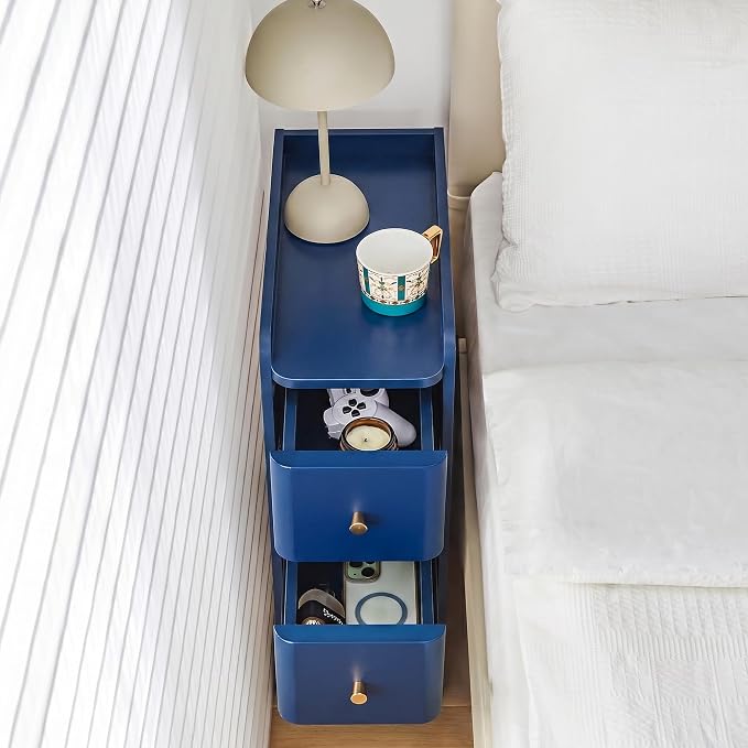 Narrow Nightstand Set of 2, Wooden Small 2 Drawer Nightstand, Slim Side End - Image 5