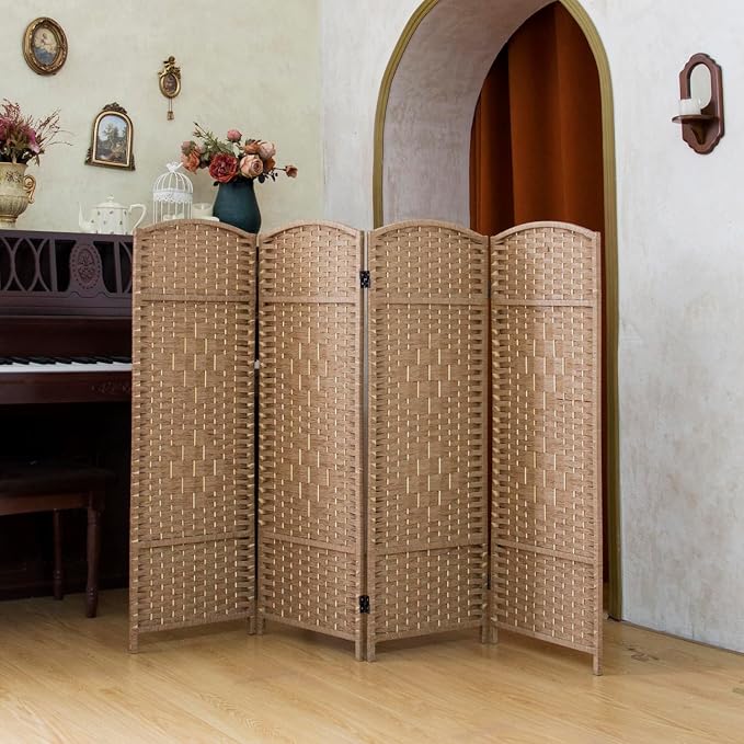 Compact 4 Panel Short Room Divider, 47.2 Inch Tall Double-Sided Rattan Folding - Image 4