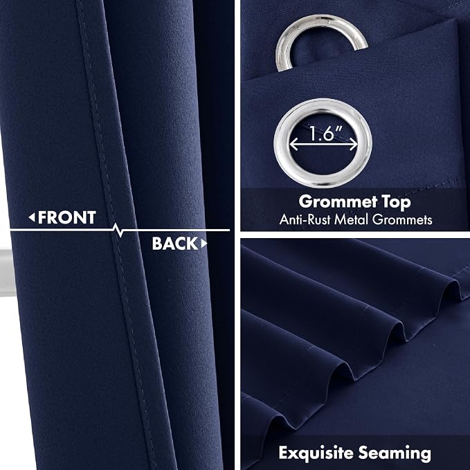 Navy Blue Blackout Curtains for Bedroom Living Room W40 x L63 Inch | 63 Inch - Image 3