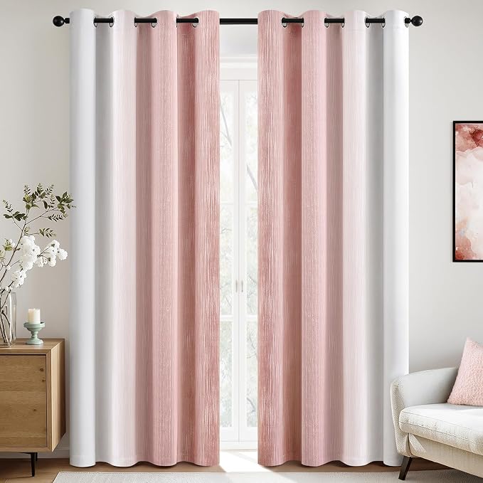 MIULEE Pink and Greyish White Ombre Blackout Curtains 52Wx72L Set of 2 | Full - Image 3