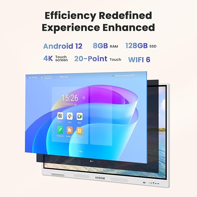 KEINONE Interactive Smart Board for Classroom, 55” 8+128 GB Electronic Digital Whiteboard Built-in Android OS & Open App Ecosystem - 4K Touchscreen Smartboard for Home Office School Studio Display