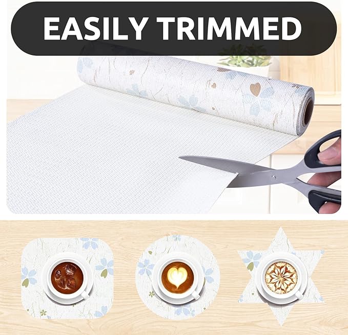RAY STAR 12X120 Inch Shelf Liner for Kitchen Cabinets, Non-Adhesive Cabinet Liner Washable, PVC Drawer Liner for Dresser Non-Slip Bathroom (Floral)(5 Roll)