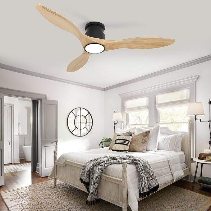 revoici Ceiling Fans with Lights Remote 52inch Solid Amber Color Wood Fan Timing 6 Speeds Silent Reversible DC Motor 3CCT LED Light with Memory Lighting Function Indoor Outdoor Fan Farmhouse Bedroom
