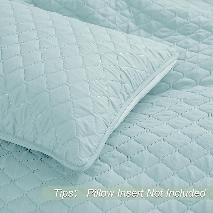Exclusivo Mezcla Reversible King Size Quilt Bedding Set, Light Blue | - Image 5