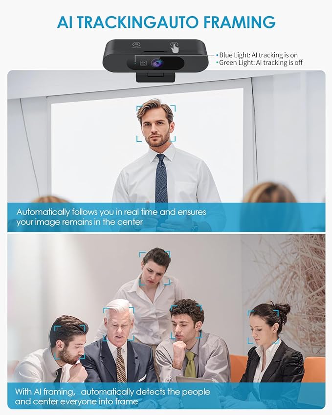 MOERTEK 4K Webcam for PC, Ultra 4K HD, AI Auto Framing, Webcam for Streaming, Auto Focus, Dual Noise Reducing Mics, 5X Digital Zoom, 92°FOV, Plug and Play, Ideal for High-End Meeting, Streaming