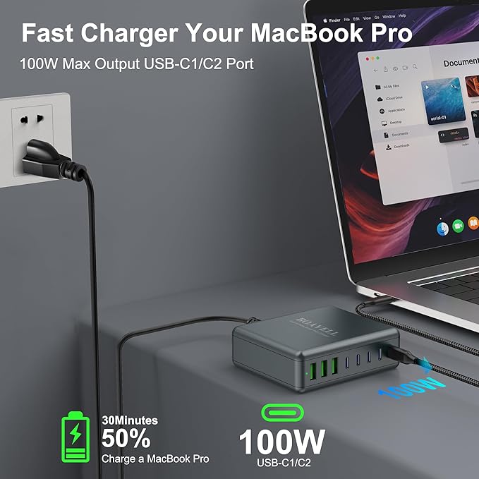 USB C Charger Block, 525W 8-Port GaN Fast Charging Station Hub with 100W Cable, Dual PD 100W Multi-Device USB C Wall Charger Adapter for iPhone 17 16 15, MacBook, Laptop, iPad, Samsung Galaxy and More