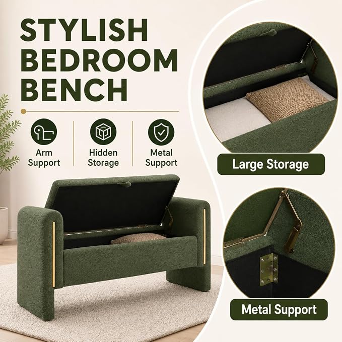 Modern 52" Storage Ottoman Bench, Upholstered End of Bed Storage Bench - Image 5