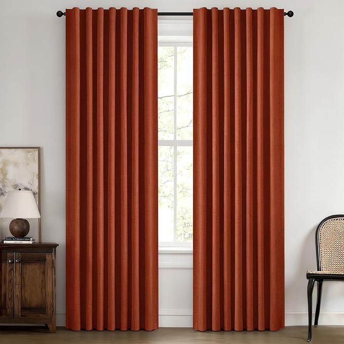 MIULEE Fall 100% Blackout Linen Curtains 42 x 72 Inch Burnt Orange 2 Panels | by MIULEE