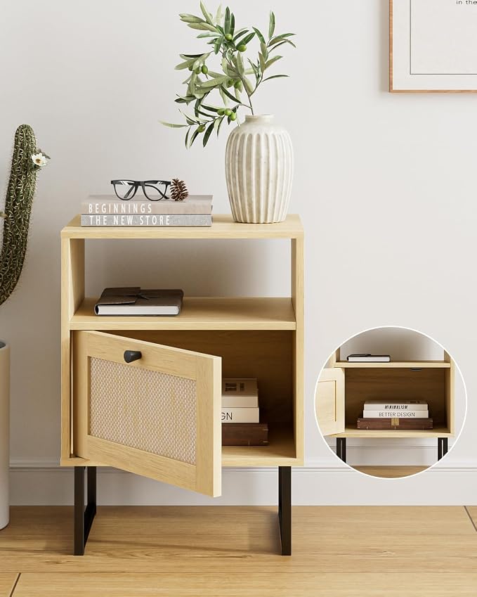 Masupu Rattan Nightstand, Modern Boho Farmhouse Wood Bedside Table - Image 4