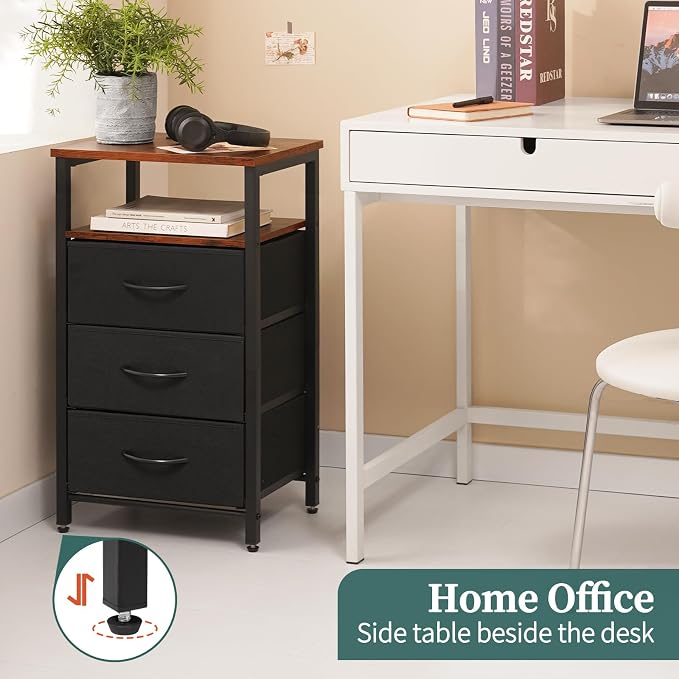 Yoobure Night Stand with Charging Station, 3 Fabric Drawers Nightstand - Image 8