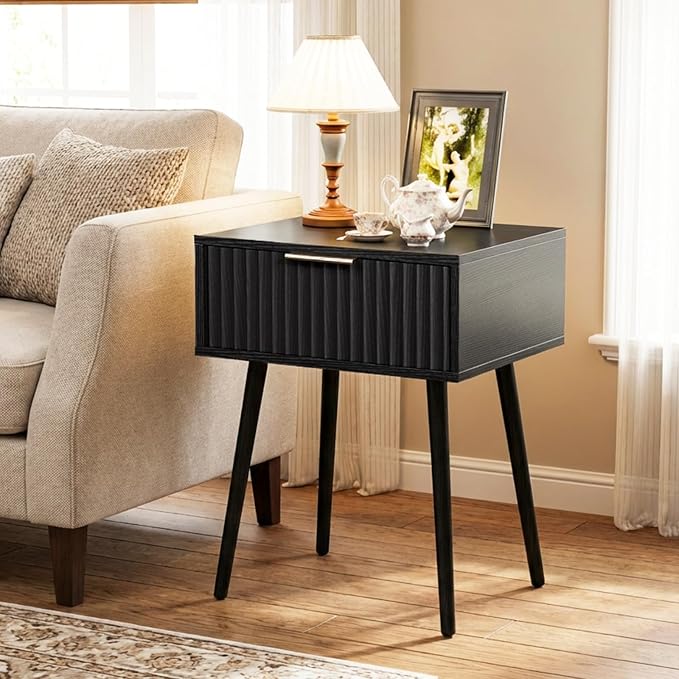 VINGLI Fluted Nightstand with Drawer, Bedside Table, End Tables Bedroom - Image 7