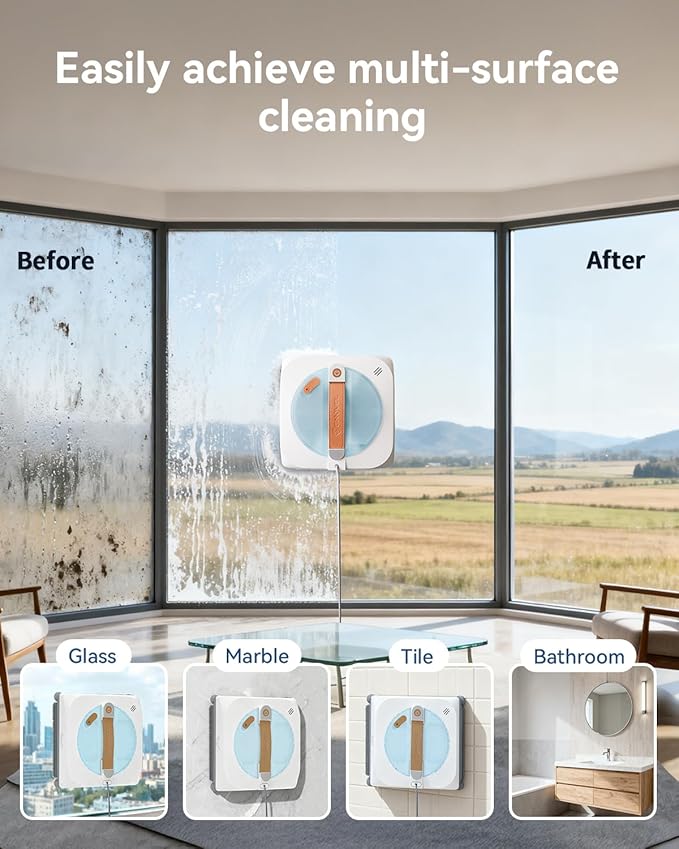 GNOVEL Window Cleaning Robot with 8000Pa, 2025 Upgraded Window Cleaner Robot with Intelligent Path Planning, 15-Stage Anti-Fall, App/Remote Control for Glass, Edge Detection System, Tile & Windows