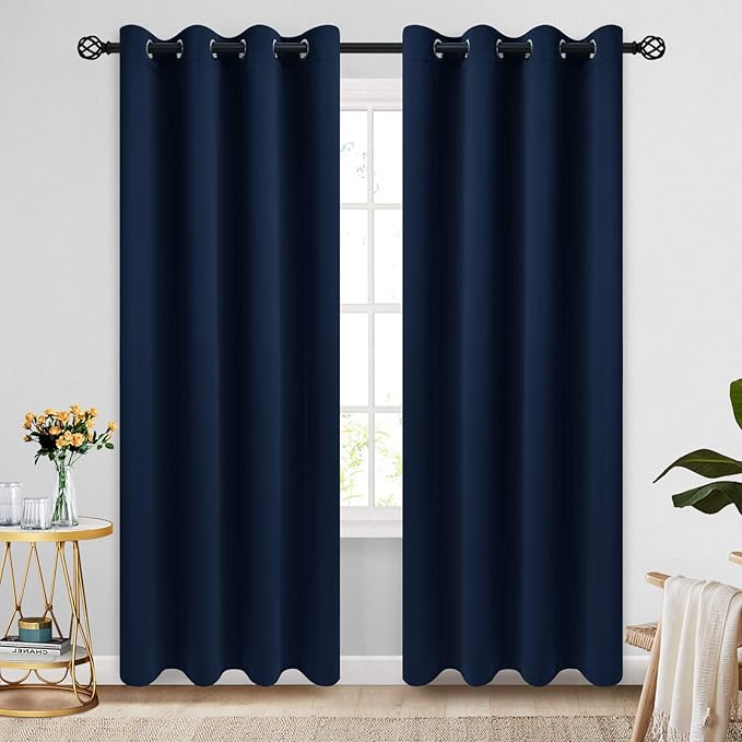 COSVIYA Grommet Blackout Room Darkening Navy Blue Curtains 96 inch Long | Thick by COSVIYA