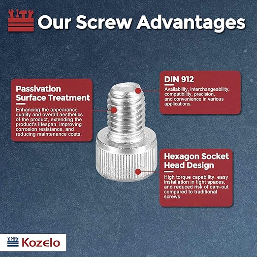 Kozelo 10pcs Socket Head Cap Screws - [M10-1.5 x 12mm] 304 Stainless Steel Allen Socket Drive for Electrical Motor 3D Printing Fan Engine Replacement Use, Silver