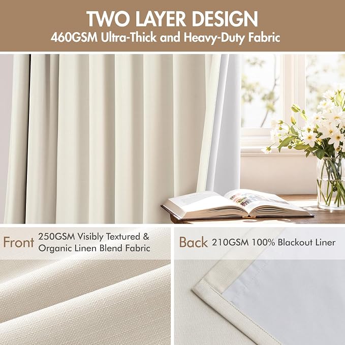 MIULEE Pinch Pleated 100% Blackout Curtains 40"x92" Long Birch 4 Panels Set | - Image 4