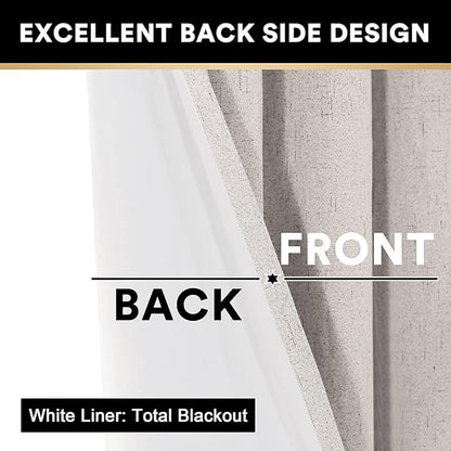 PrinceDeco Linen Blackout Curtains 100% Blackout Curtains 108 Inches Long Linen Look Patio Door Curtains Thermal Insulated Door Curtain for Living Room/Bedroom,W100 X L108 Inch, Natural