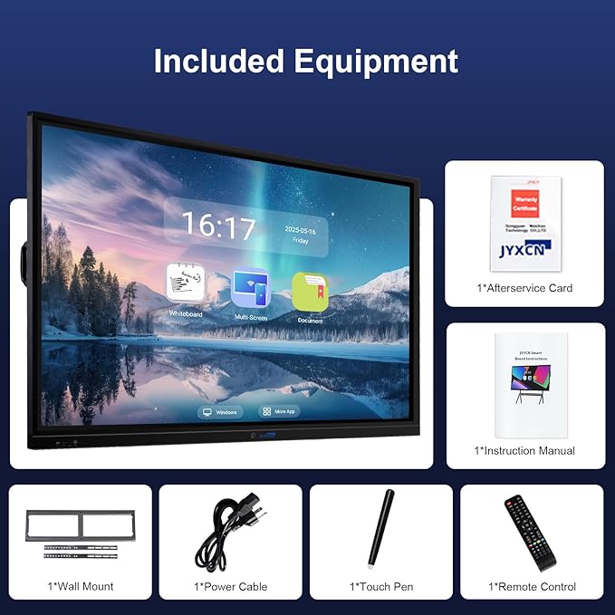 86" 4K Educational Smart Board Pro | Interactive Digital Whiteboard for Classrooms, Lecture Halls & STEM Labs | Android 12 Multi-Device Learning Hub with Live Annotation Tools (Board Only)