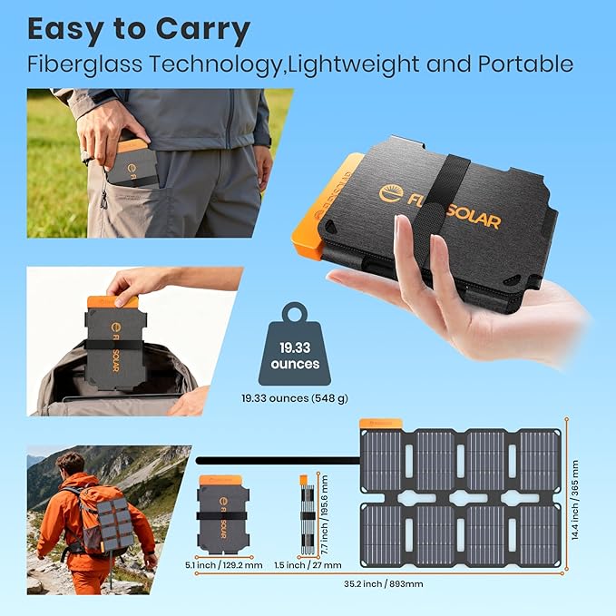FlexSolar Portable 25W Solar Panel Charger with USB-A and USB-C Ports.0.8lbs,IP57 Waterproof and dustproof, Folded Solar Panel Compatible with Cellphone,Camping Light