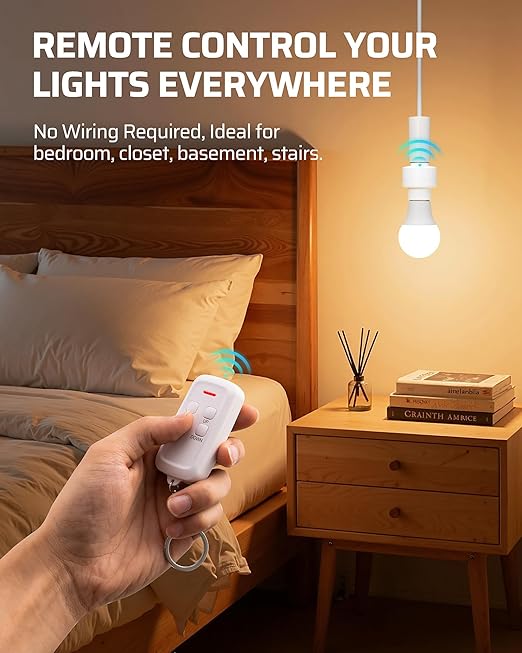 DEWENWILS Remote Control Light Socket with Dimmer, Wireless Light Switch, Dimmable Remote Light Bulbs Socket Switch, 100FT, E26 E27 Base with Controller, No Wiring, for Closet, Basement, ETL Listed