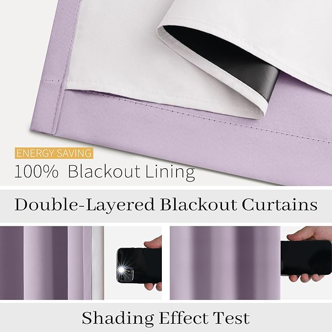 COSVIYA Lilac 100% Blackout Curtains - Image 3