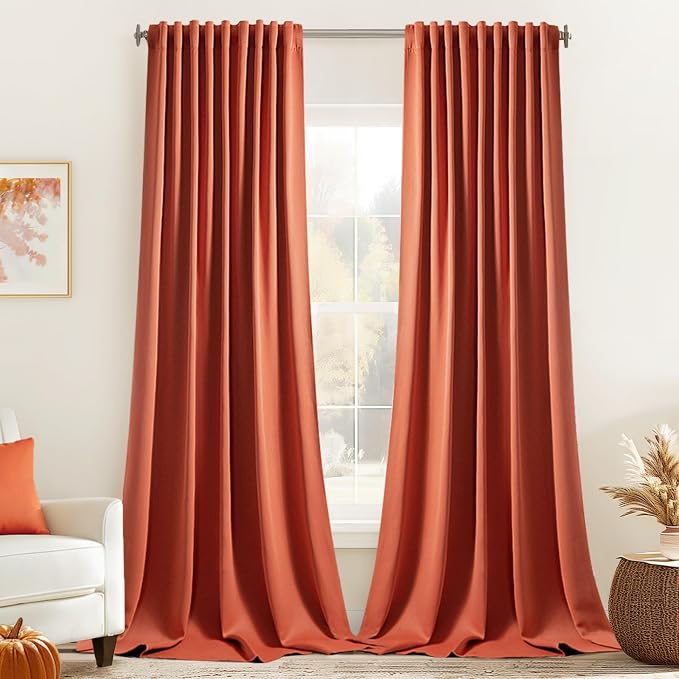 MIULEE Fall Burnt Orange Back Tab Blackout Curtains 52"x120" Length 2 Panel | by MIULEE