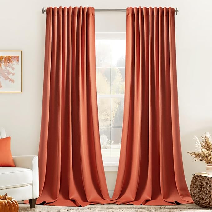 MIULEE Fall Burnt Orange Back Tab Blackout Curtains 52"x96" Length 2 Panels | by MIULEE