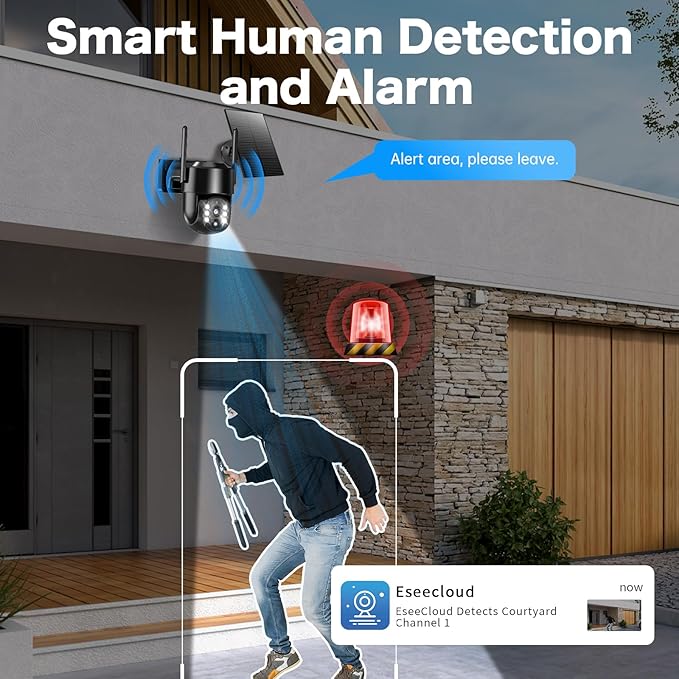 Seeborder Solar Security Cameras Wireless Outdoor, 2K 4MP Security Cameras Battery Powered PTZ WiFi Camera, Color Night Vision, 2-Way Talk, PIR Motion Detection for Home Security (Black 4 Pack)