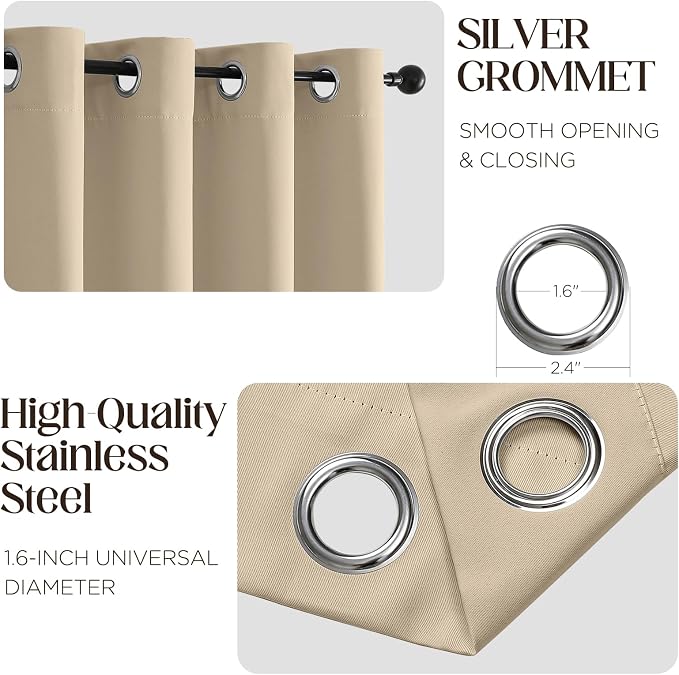 CUCRAF Light Beige Blackout Curtains 90 inch Length 2 Panels Set, Room - Image 2
