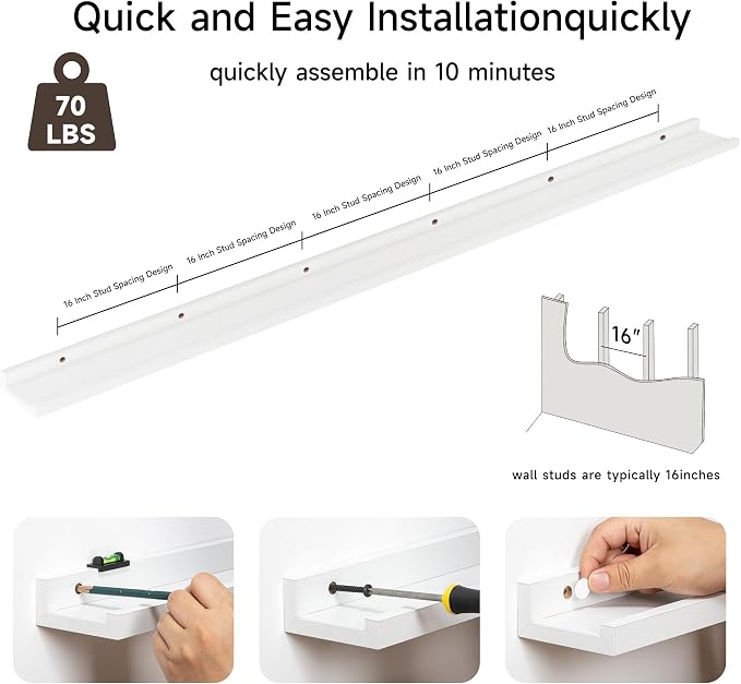 Floating Picture Ledge Shelves for Wall Set of 2, 95 Inches Picture Ledge Shelf - Image 5