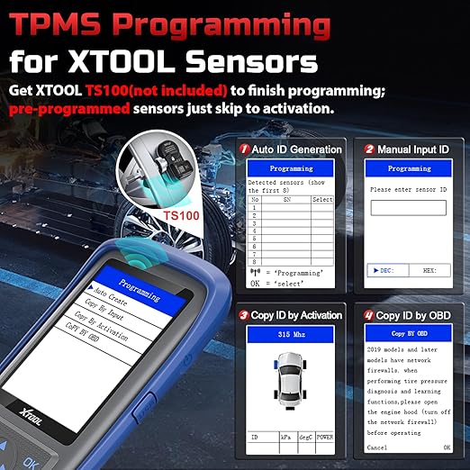 XTOOL TP150 TPMS Programming Tool, Universal TPMS Relearn/Reset/Activate Tool(315/433MHz), Tire Sensor Programmer for XTOOL TS100 Only, Tire Pressure Monitoring System Diagnostic Tool
